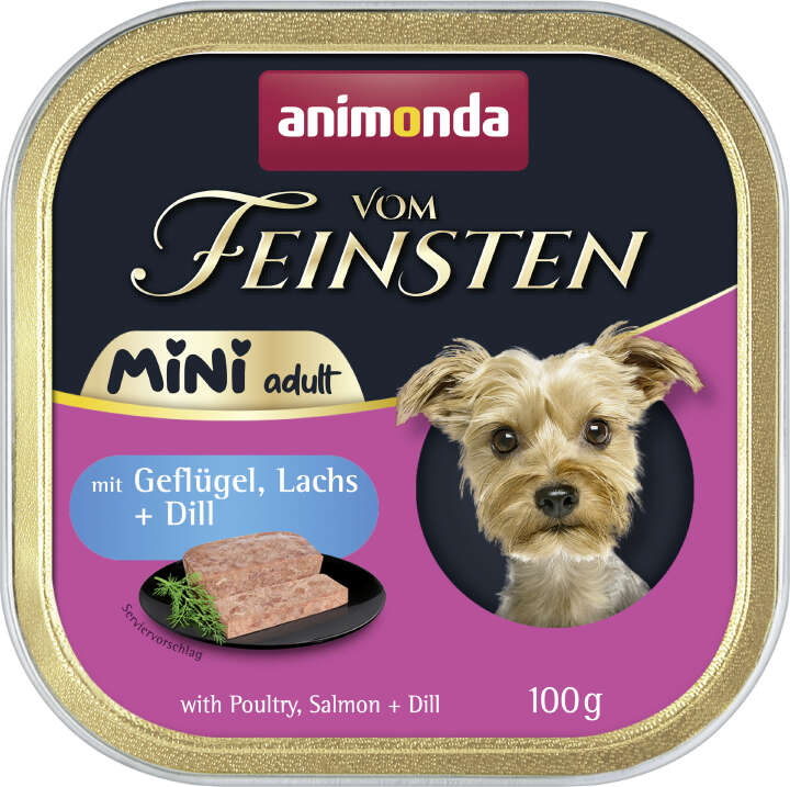animonda Hunde-Nassfutter Vom Feinsten Adult Mini Geflügel, Lachs + Dill